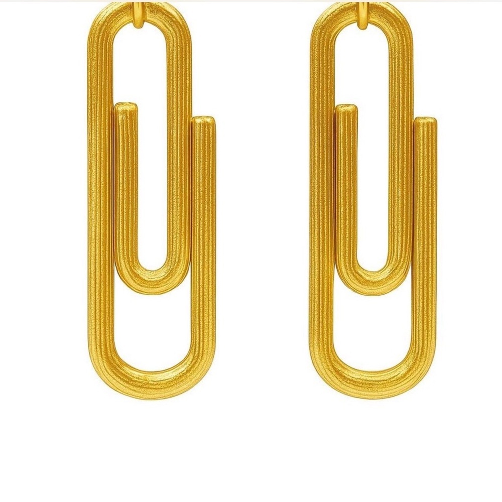 Gold Paperclip Link Dangle Earrings - Picture 2 of 2